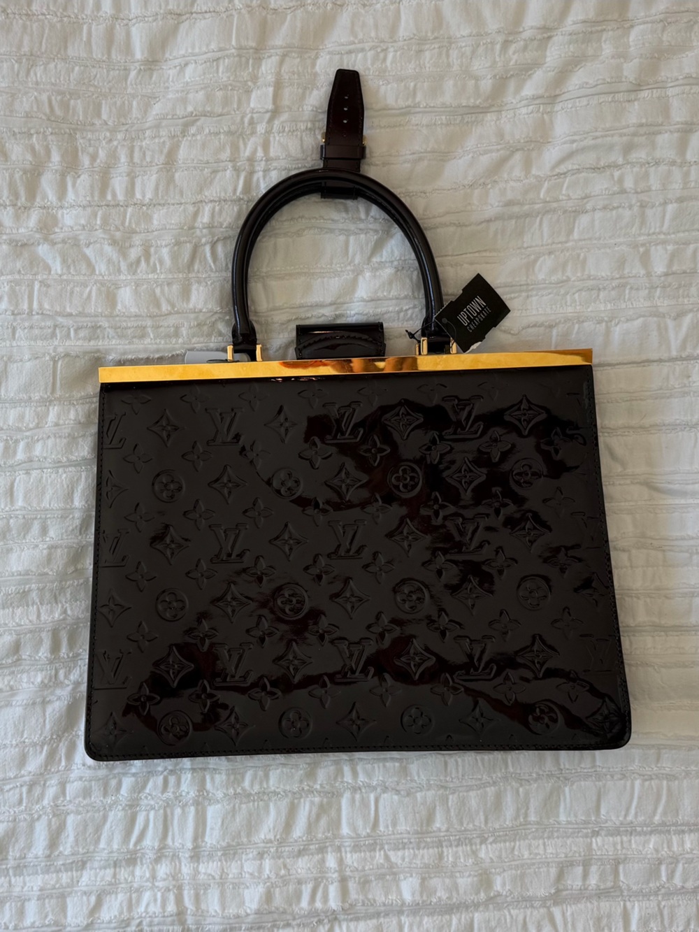 Louis Vuitton Patent Monogram Satchel in Dark Brown with Gold Hardware